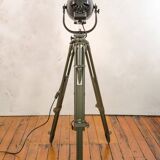 Vintage 1950s Strand Electric Patt 123 Theatre lamp on an old Wooden Army Surveyors Tripod