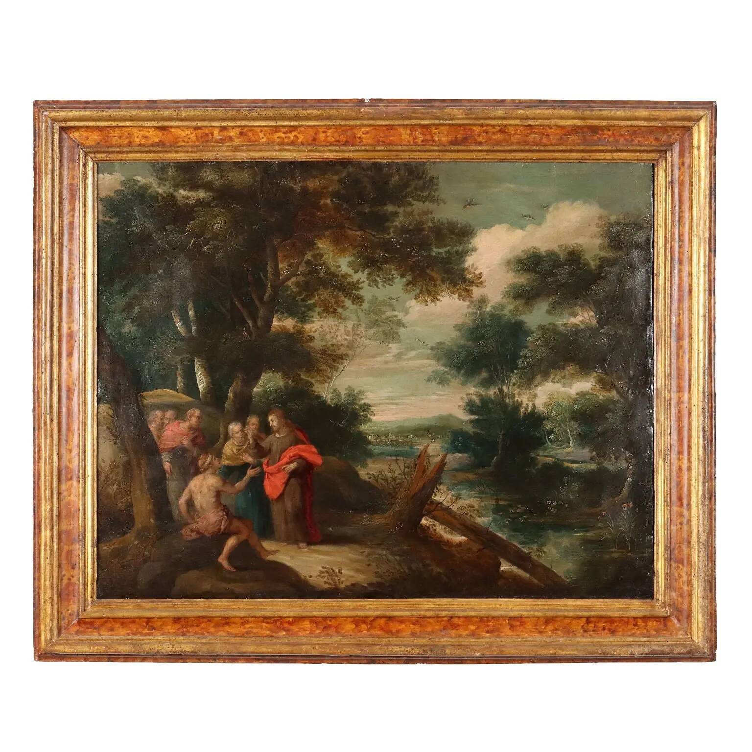 Peinture ancienne scène de guérison '600, huile sur cuivre