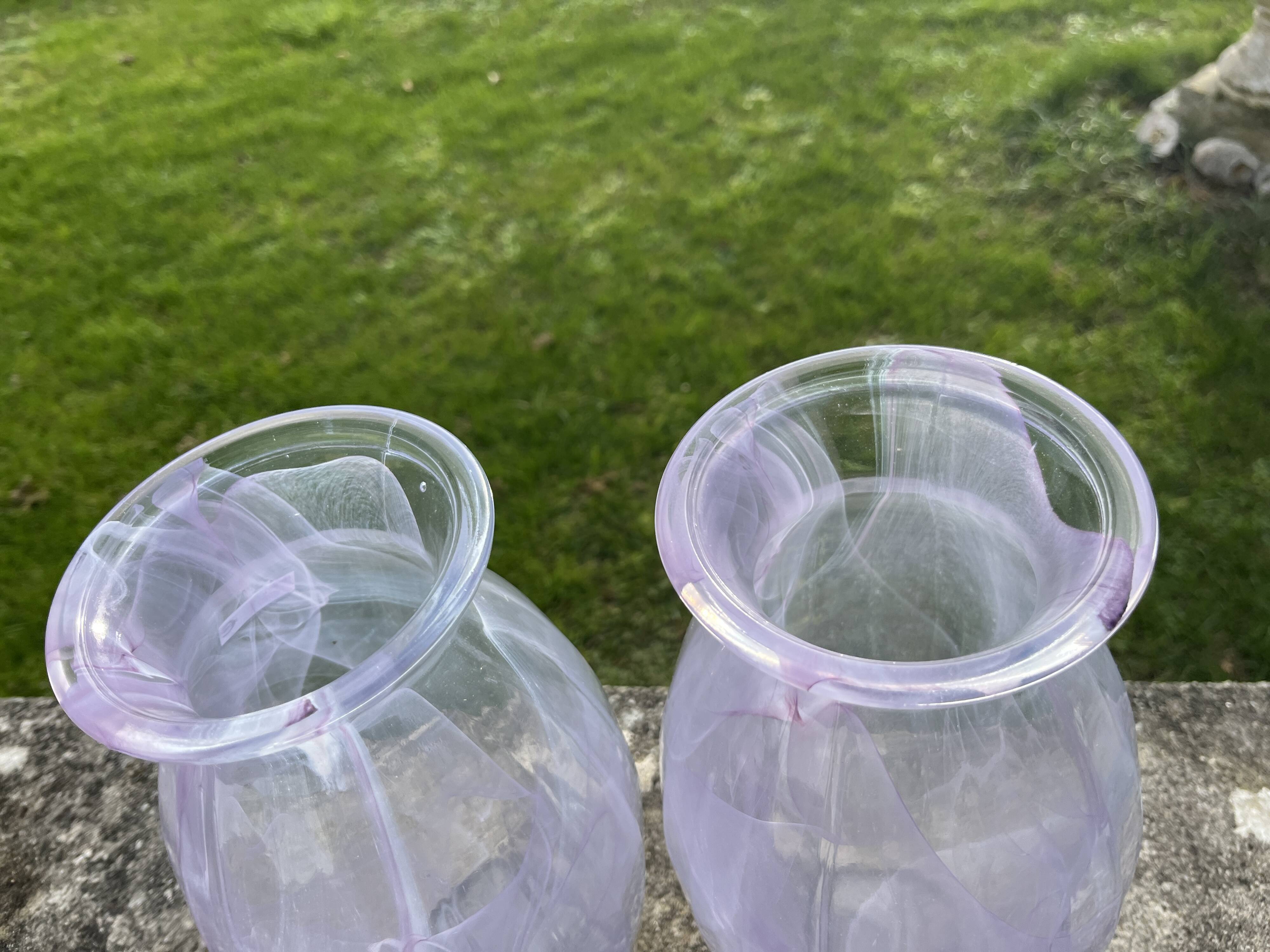 Pair of Blown Glass Soliflore Vases – Purple Marbled Effect (Spat