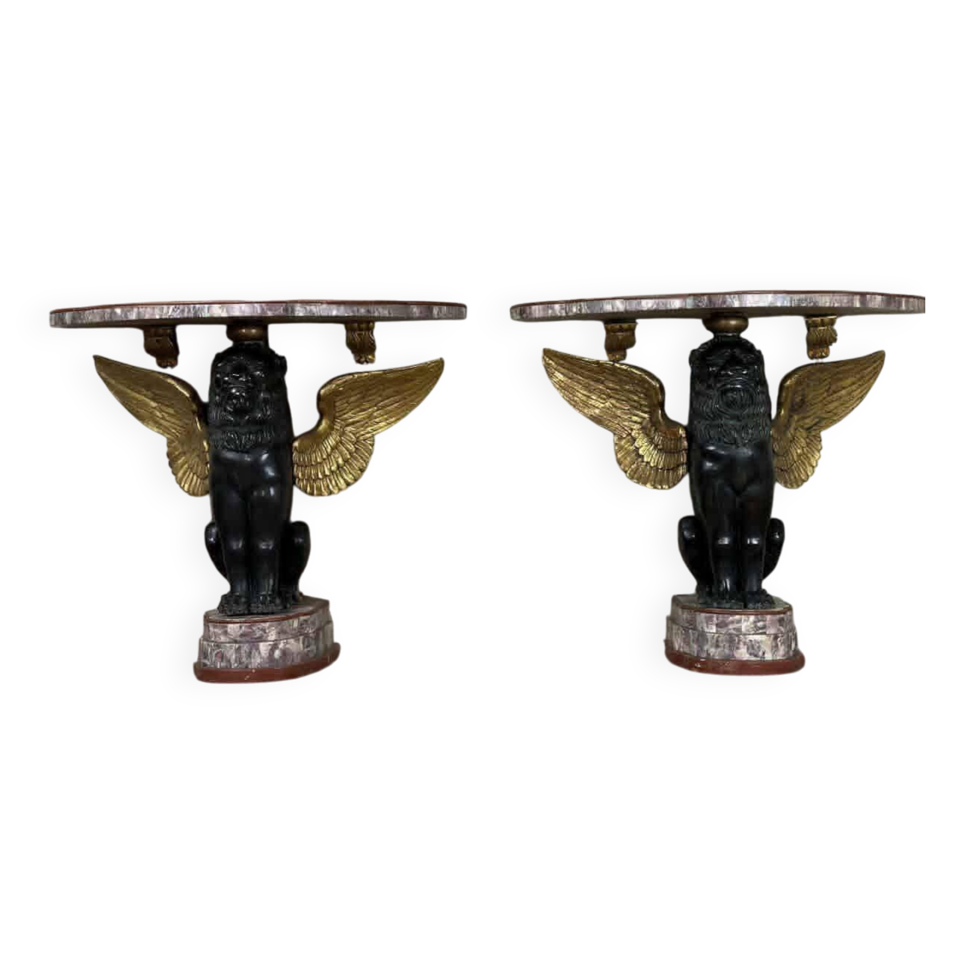 Pair of marble and bronze console tables, Italy, circa 1930
