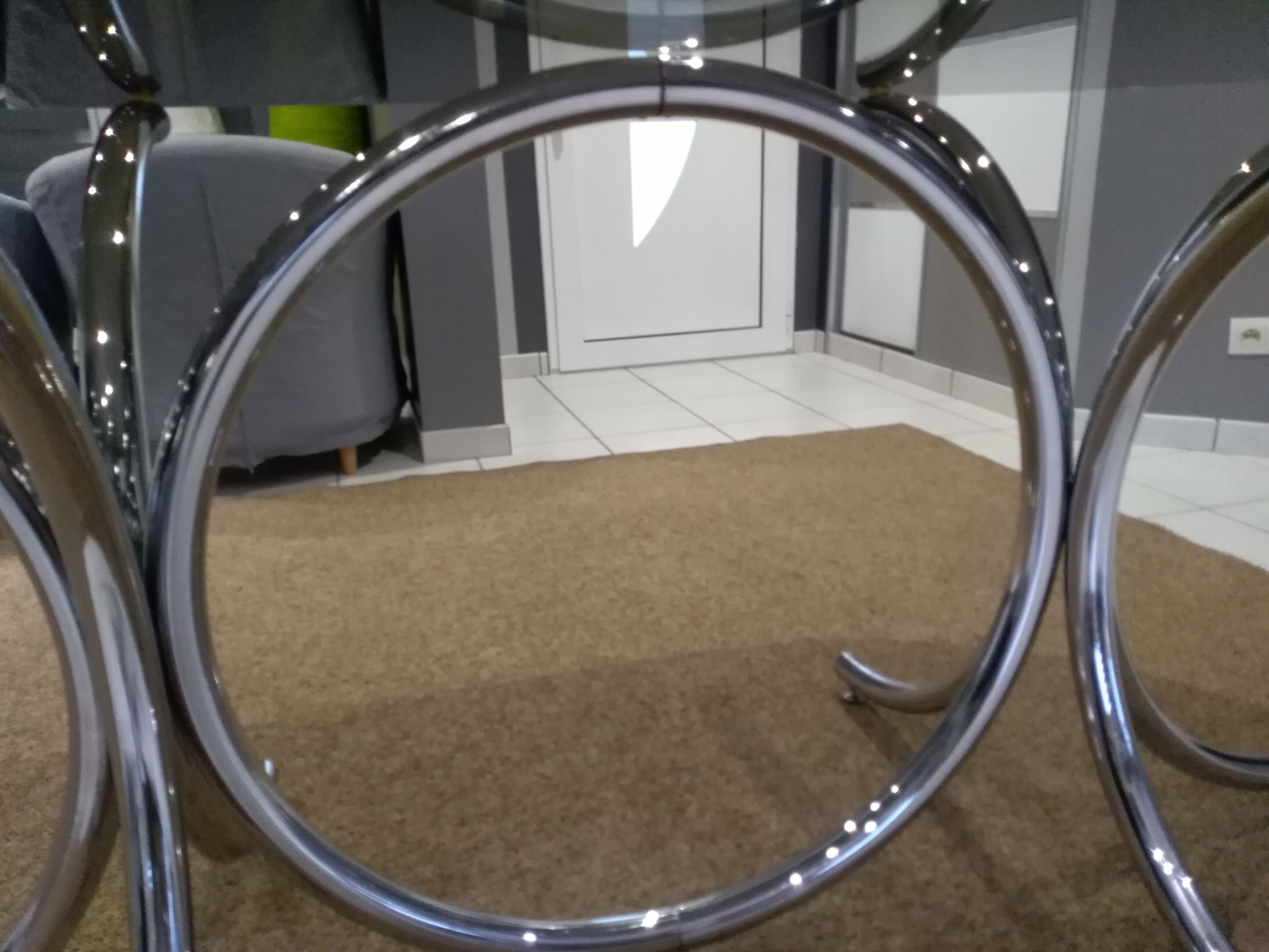 Glass table smoked oval vintage design 1970