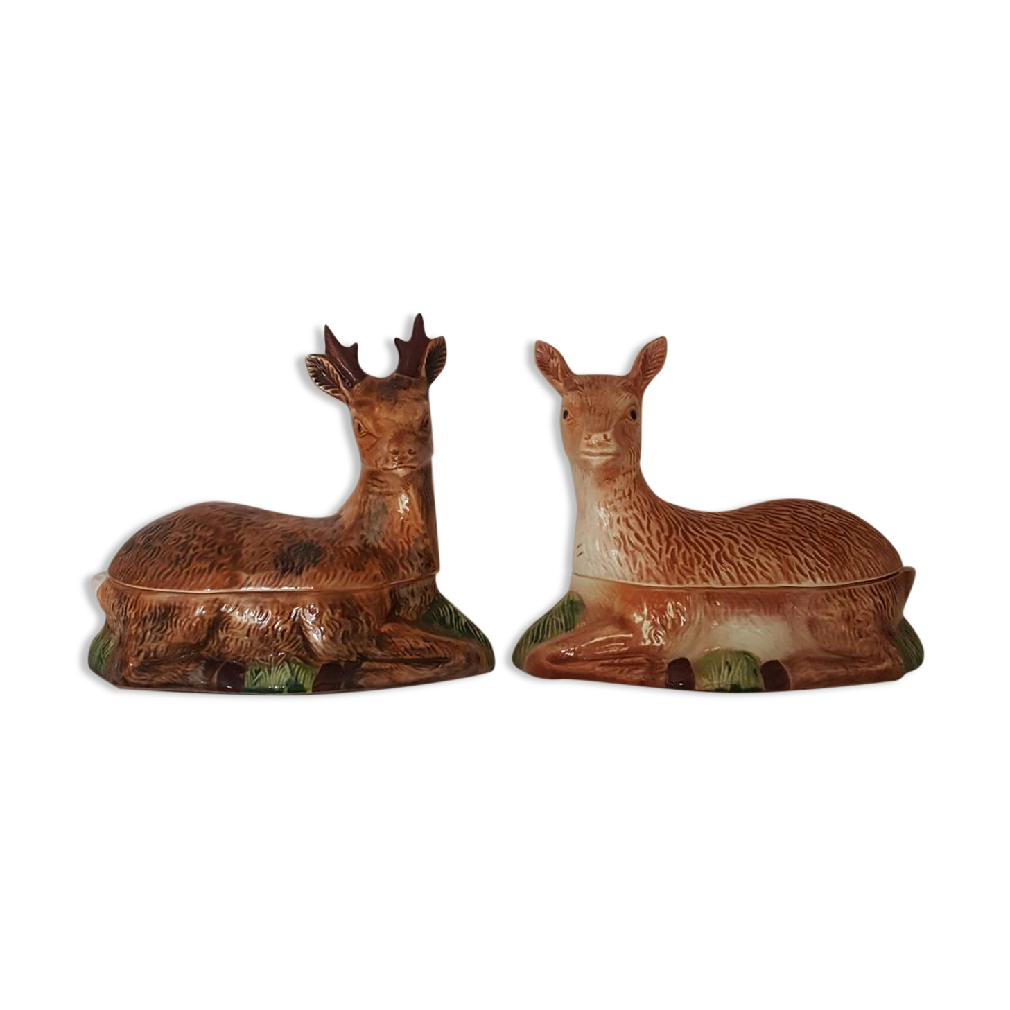 Duo of 2 terrines Michel Caugant Cerf and Biche