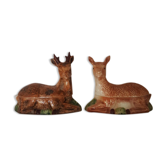 Duo of 2 terrines Michel Caugant Cerf and Biche