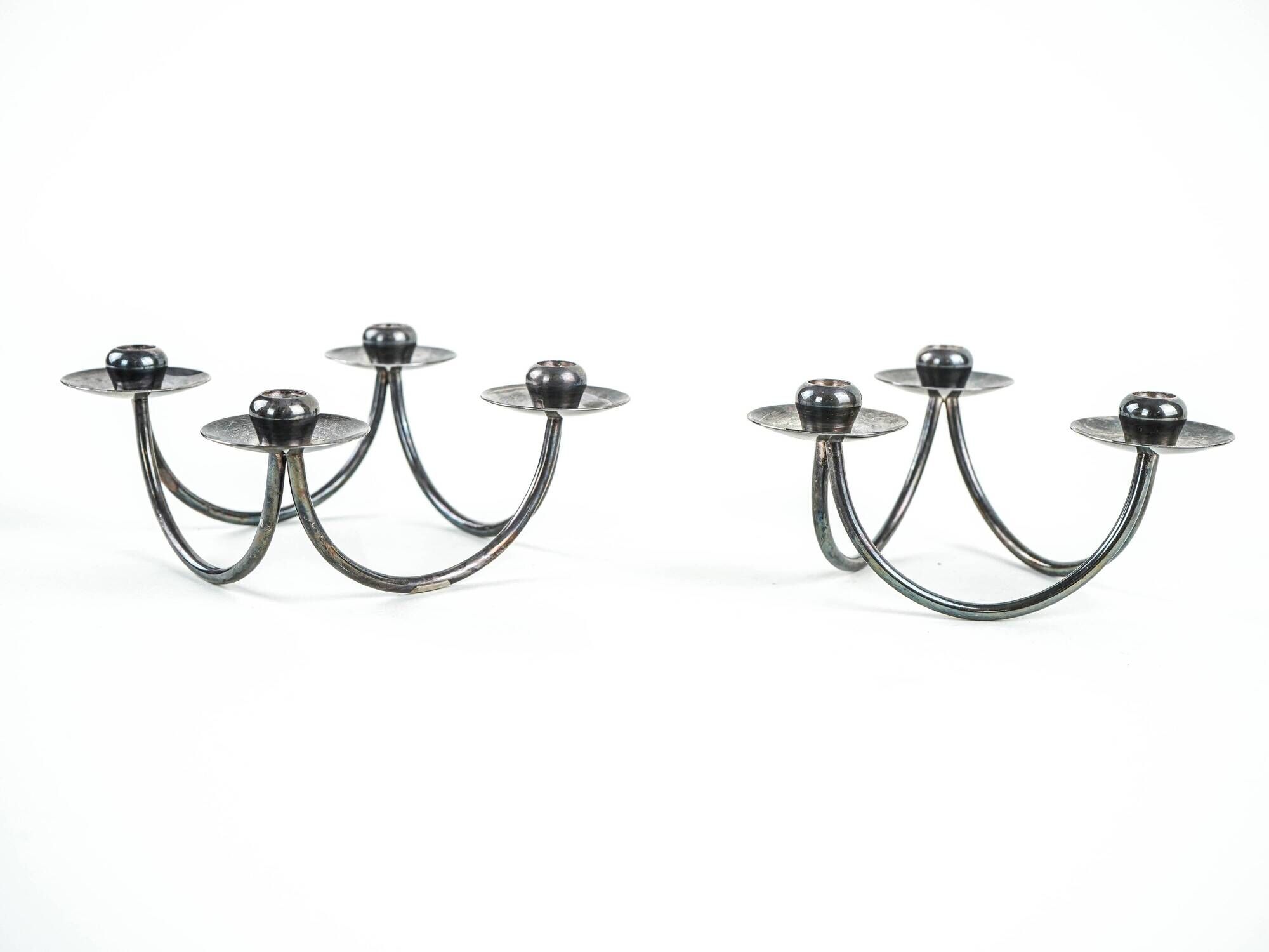 Set of silver-plated candlesticks by Berg Denmark with square bases, 1970s