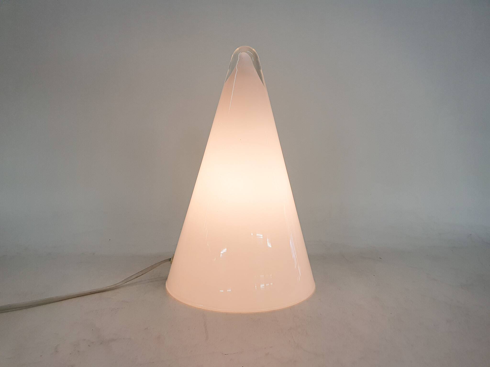 Milk glass pyramid table lamp "Teepee" by SCE France