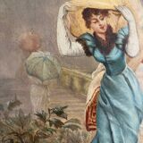 Tableau, huile sur toile "Elégante dans le Parc" par Alexandre Perrin, Académie de peinture de Paris