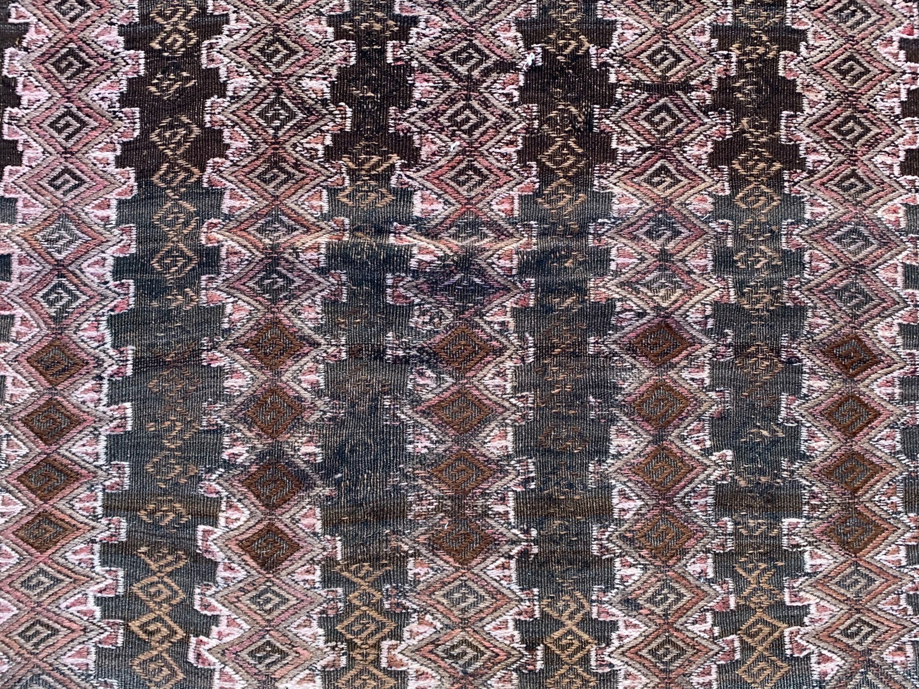 Large Vintage Turkish Kilim Rug 180x182 cm Wool Kelim, Square