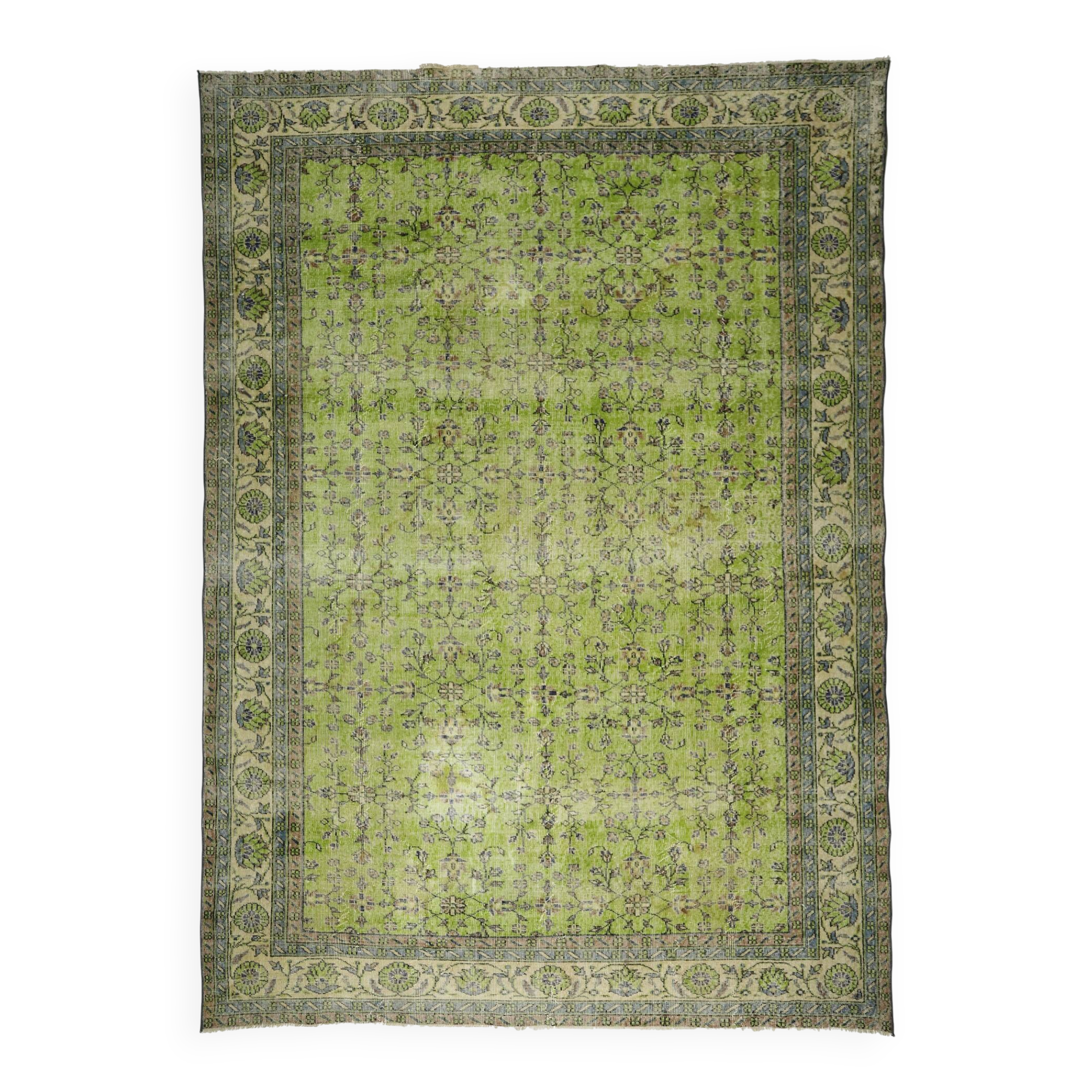 Vintage Green Floral Turkish Carpet 323 x 227 cm
