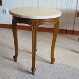 Table basse Ronde-Bois sculpté-Marbre blanc veiné-Style régence/louis XV