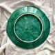 Round barbotine dish decorated with green leaves, Digoin vintage