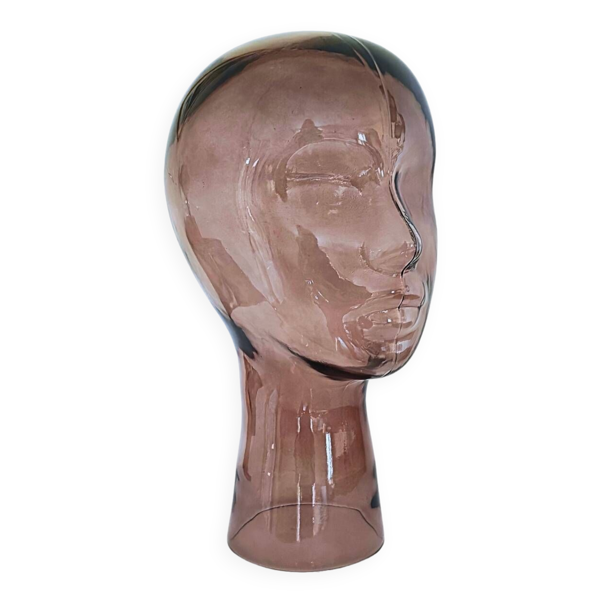 Tête de mannequin en verre fumé vintage