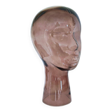Tête de mannequin en verre fumé vintage
