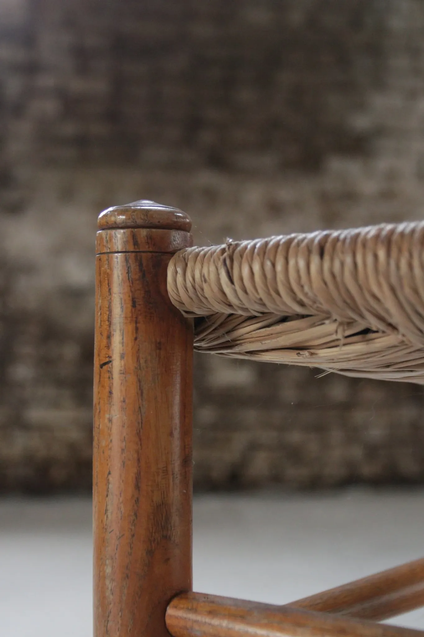 Set of 4 old Dutch oak ladderback chairs with rush seats – 1960s