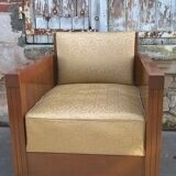 Rare Slezak club chair in solid walnut, Art Deco period