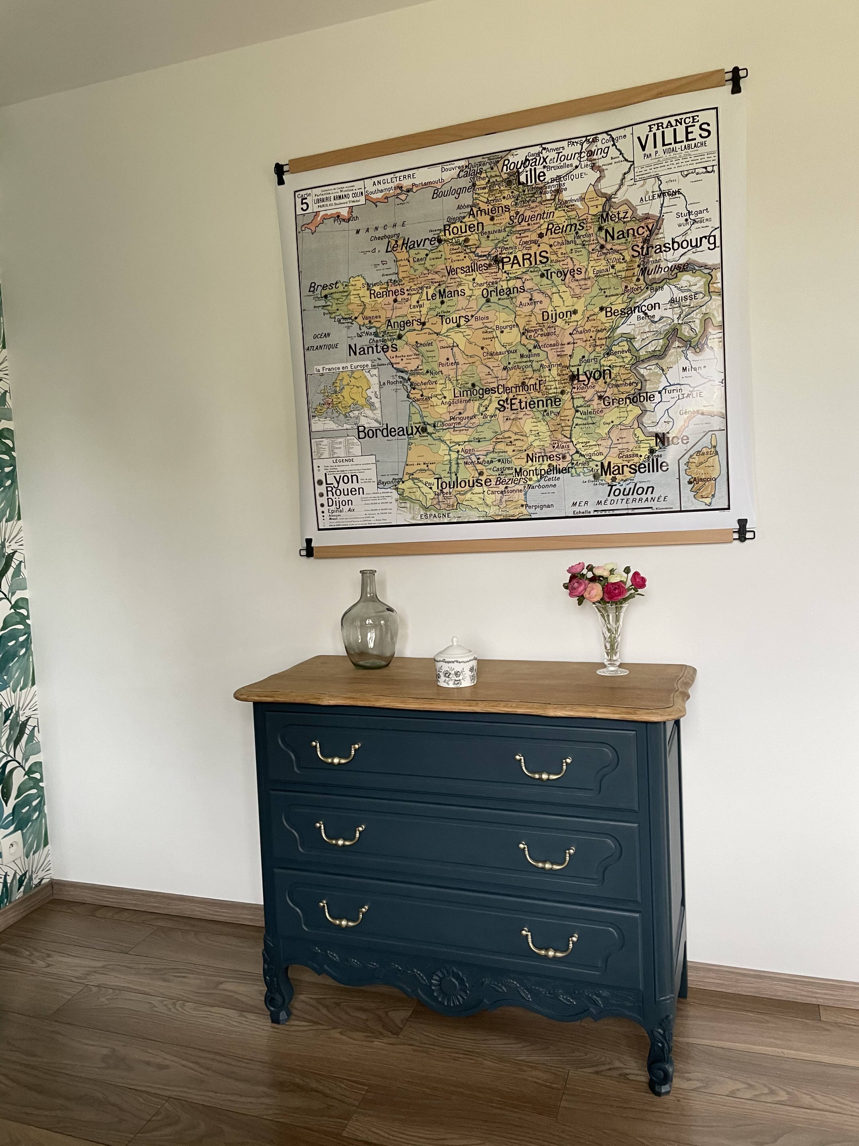 Louis xv style chest of drawers in solid oak, renovated
