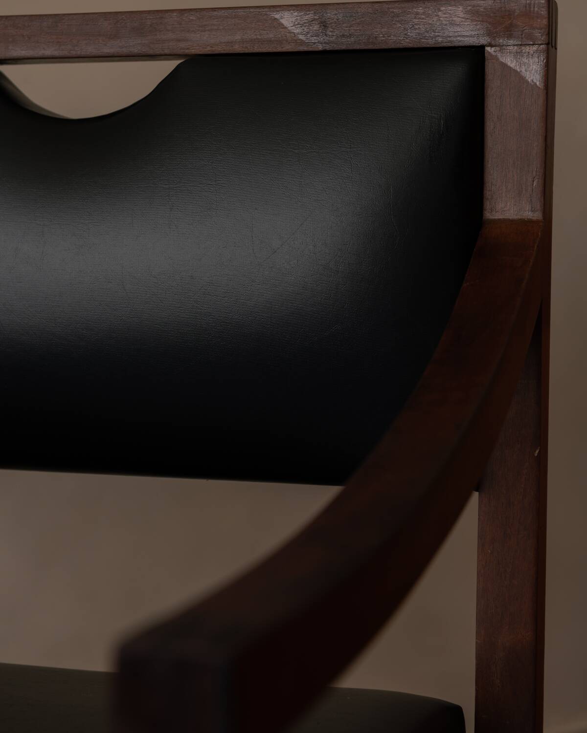Vintage wooden armchair in black leatherette, Scandinavian style