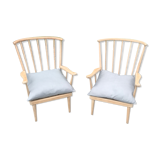 Pair of Baumann armchairs in raw beech
