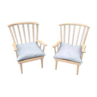 Pair of Baumann armchairs in raw beech