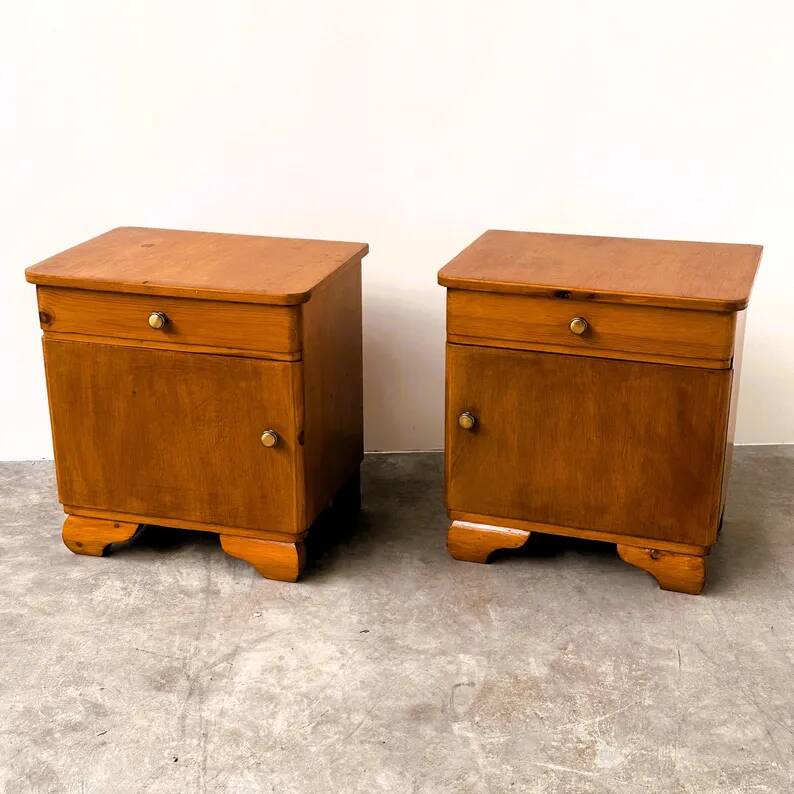 Pair of Vintage Art Deco Nightstands, 1930s-1940s