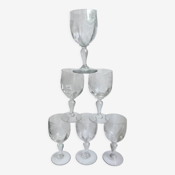 Lot de 6 verres à vin en cristal gravé début xxème