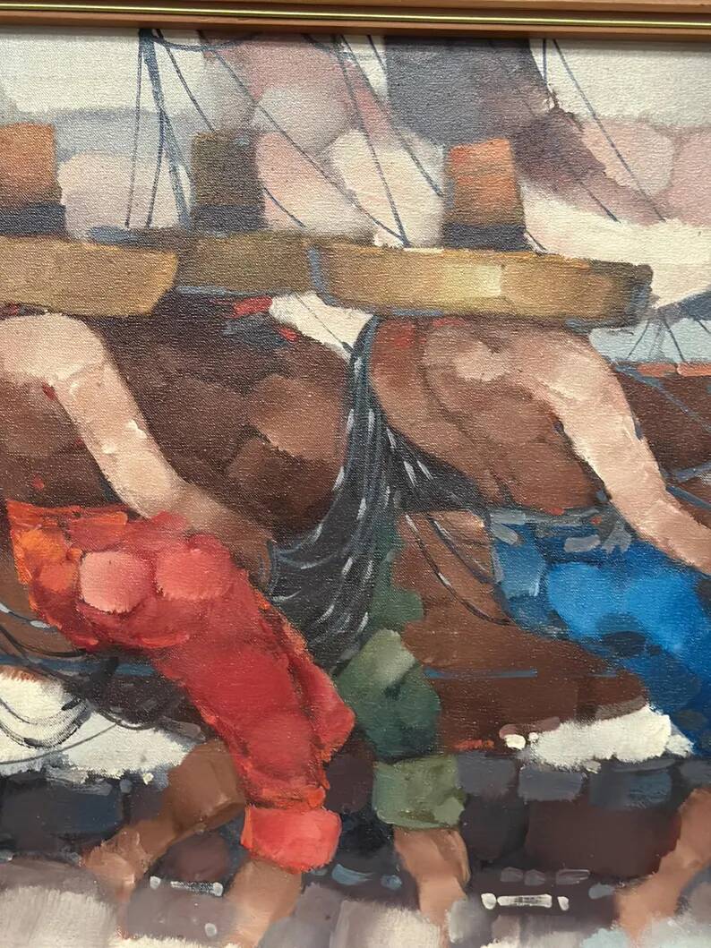 Swedish Oil on Panel"Fishermen" by Marylilla , Vintage and Framed