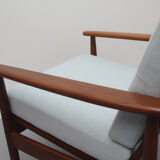 1960s teak armchair new cushions in grey-blue