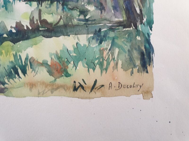 André Duculty (1912-1990) Watercolor on paper "Vitry sur Loire" Signed lower right