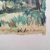 André Duculty (1912-1990) Watercolor on paper "Vitry sur Loire" Signed lower right