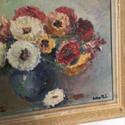 Painting still life "Bouquet of flowers in blue vase"