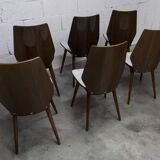 Suite de 6 chaises Baumann modèle 840 G2S finition acajou verni, 1963