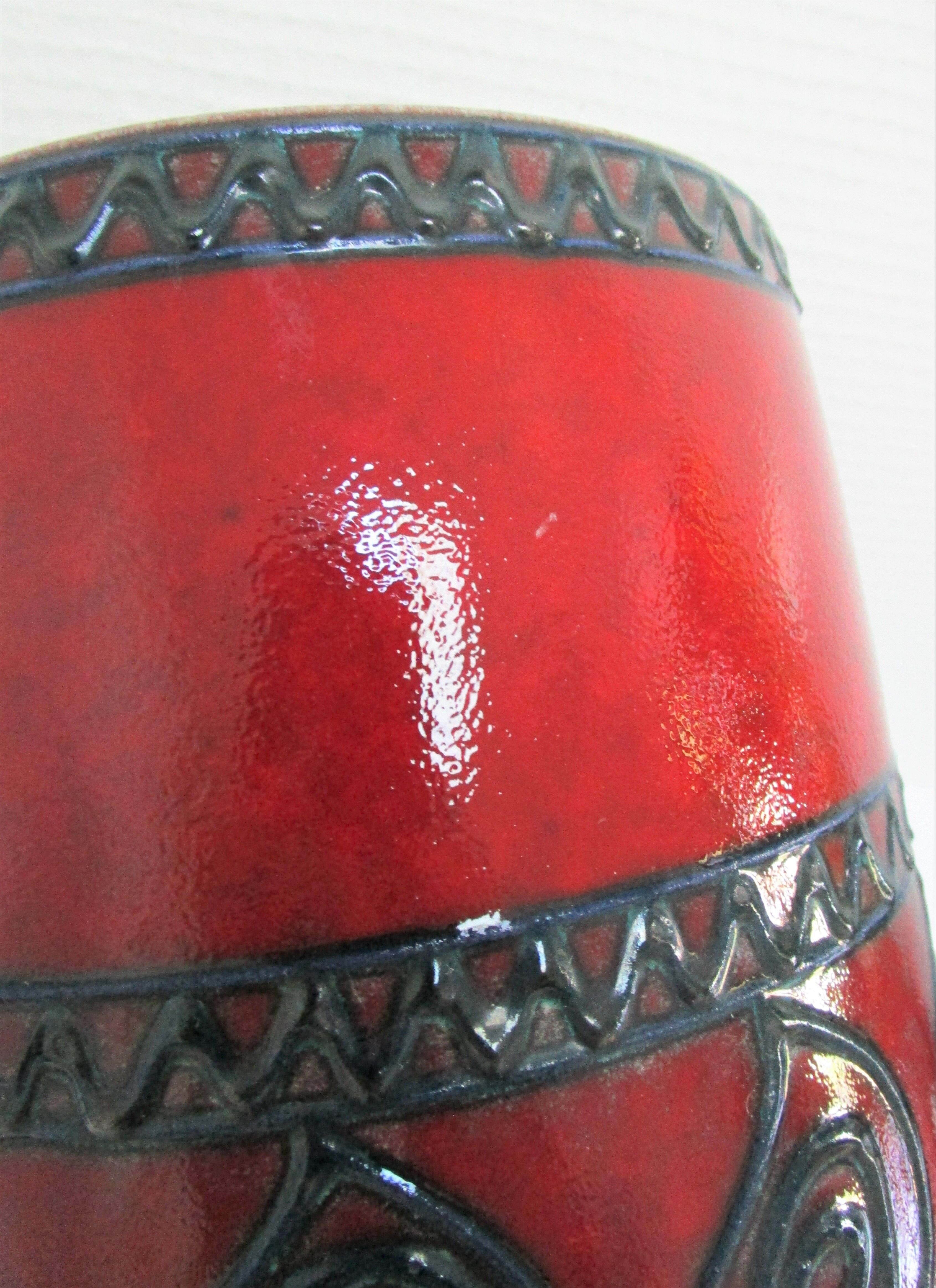 Enamelled ceramic pot with wood lid German design 70s