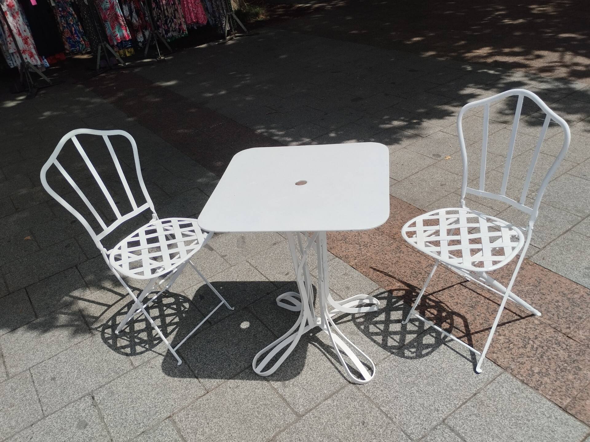 Antique garden furniture in solid wrought iron.