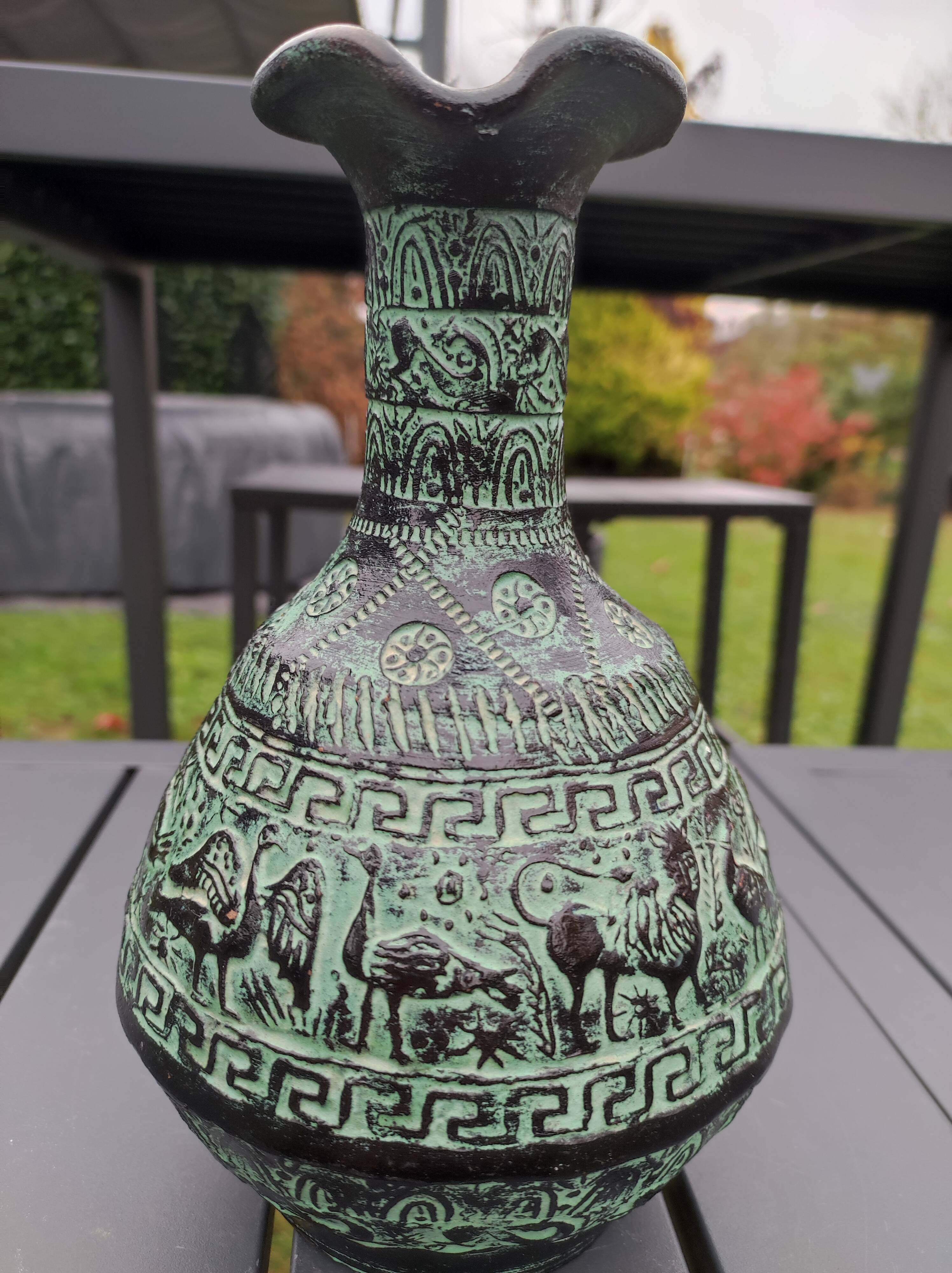 Ancient Greek/Rhodes amphora vase, with inclusions of animal decorations Greek mythology