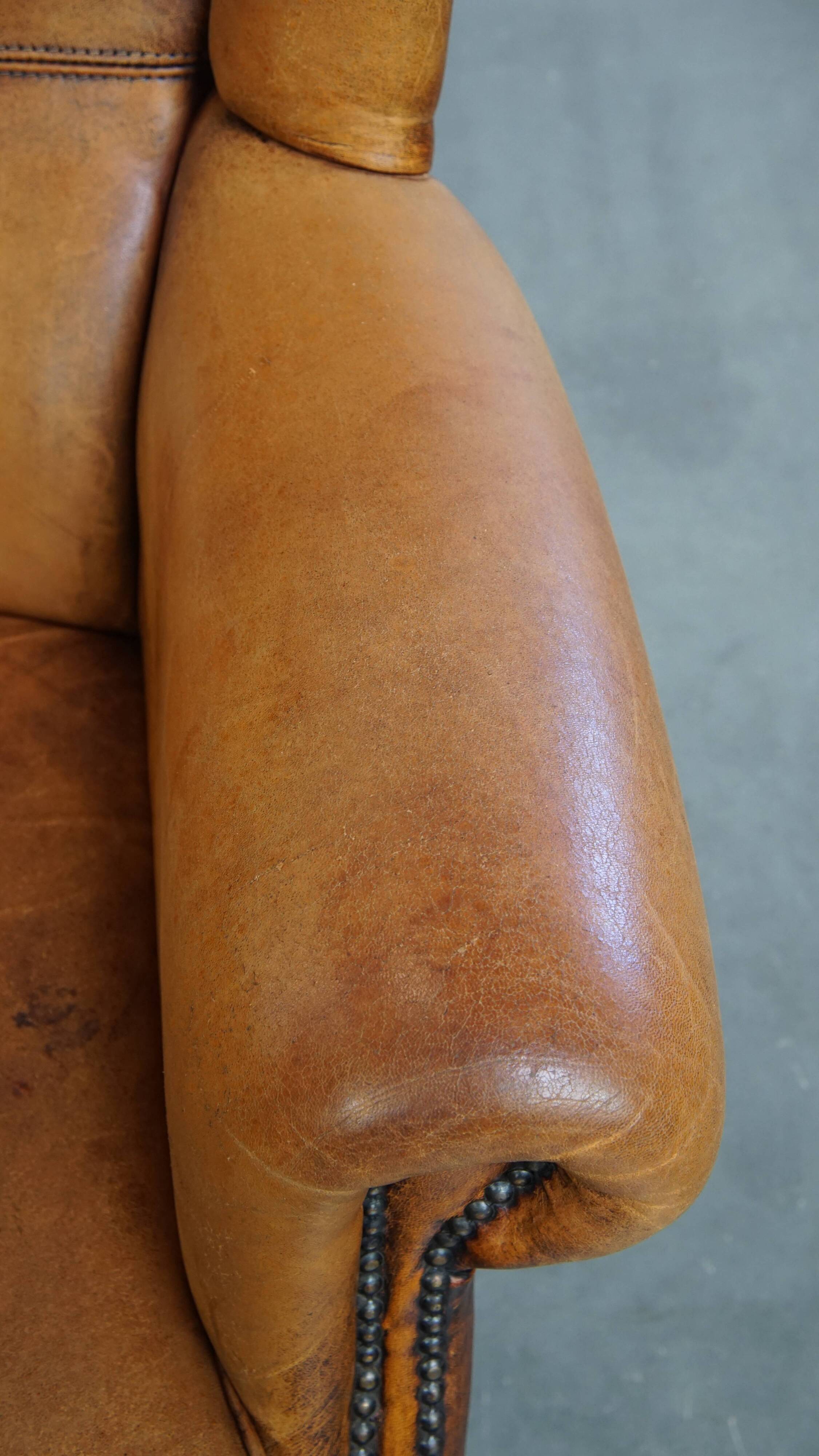 Vintage Wingback Chair Made from Sheepskin Leather