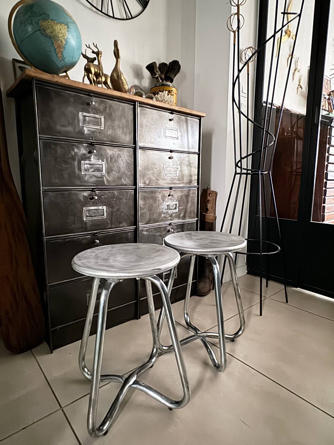 Vintage aluminium cast stools