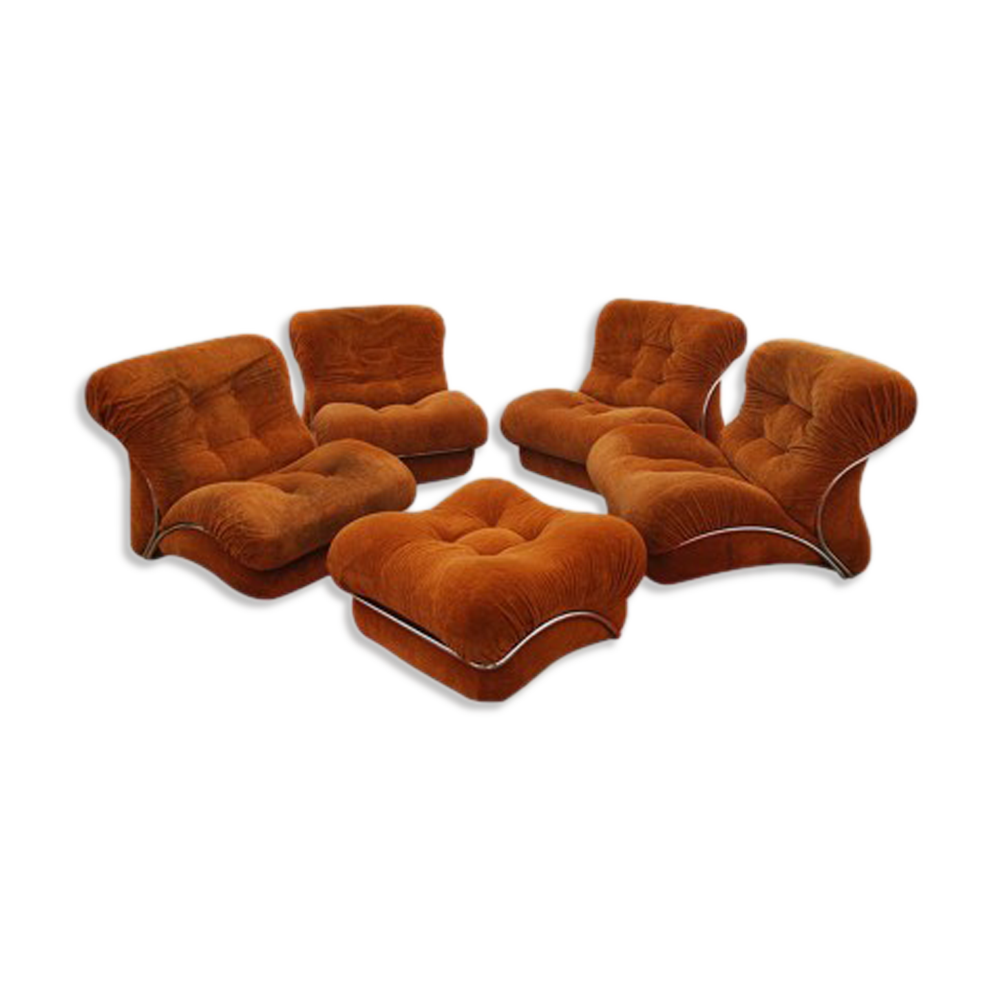 Set de 4 fauteuils vintage et pouf vintage