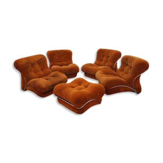 Set of 4 vintage armchairs and vintage ottoman