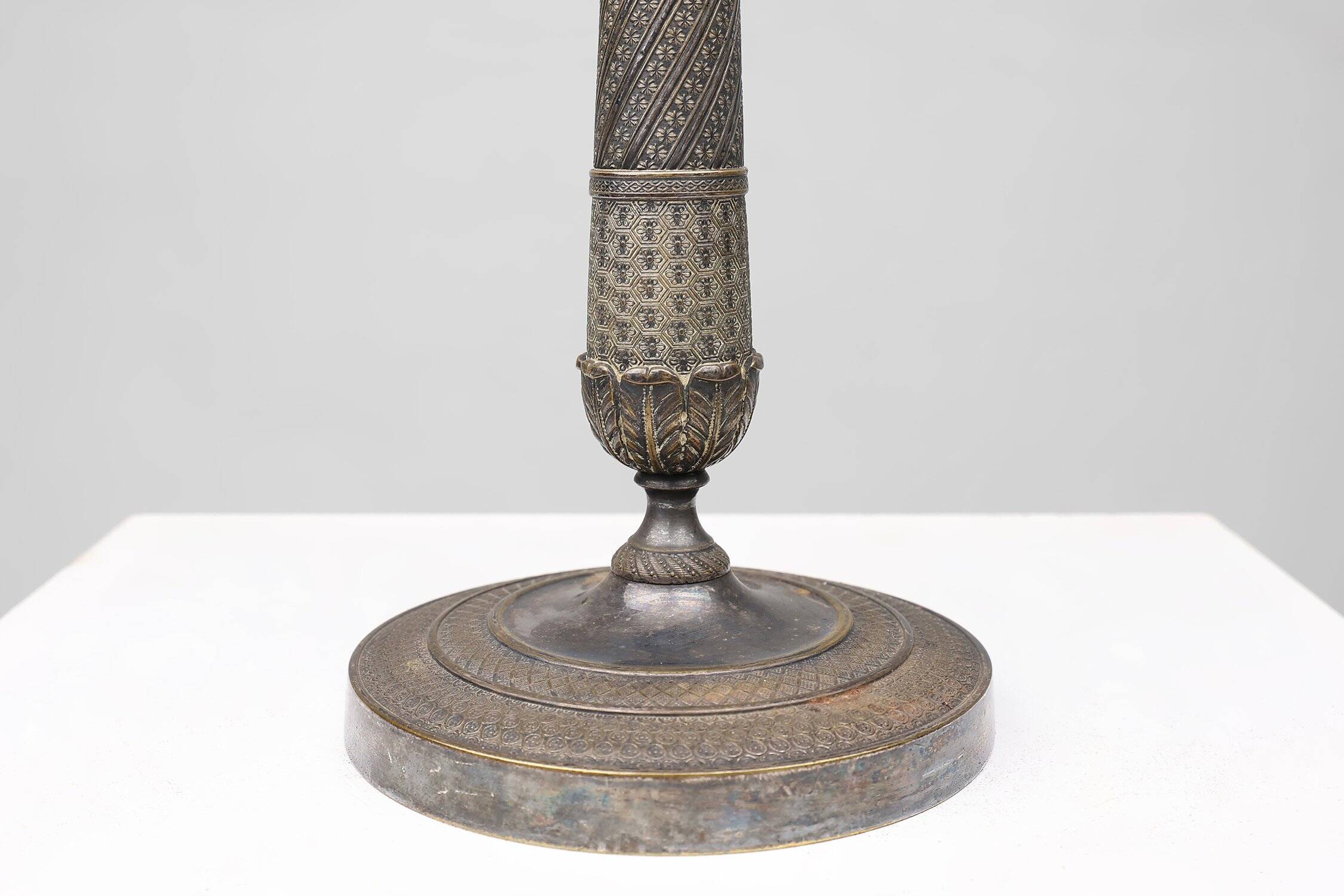 Large French Silvered Copper Candlestick, 1890s