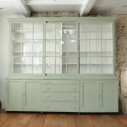 Large green display cabinet with sliding doors – two-part buffet, 219 cm