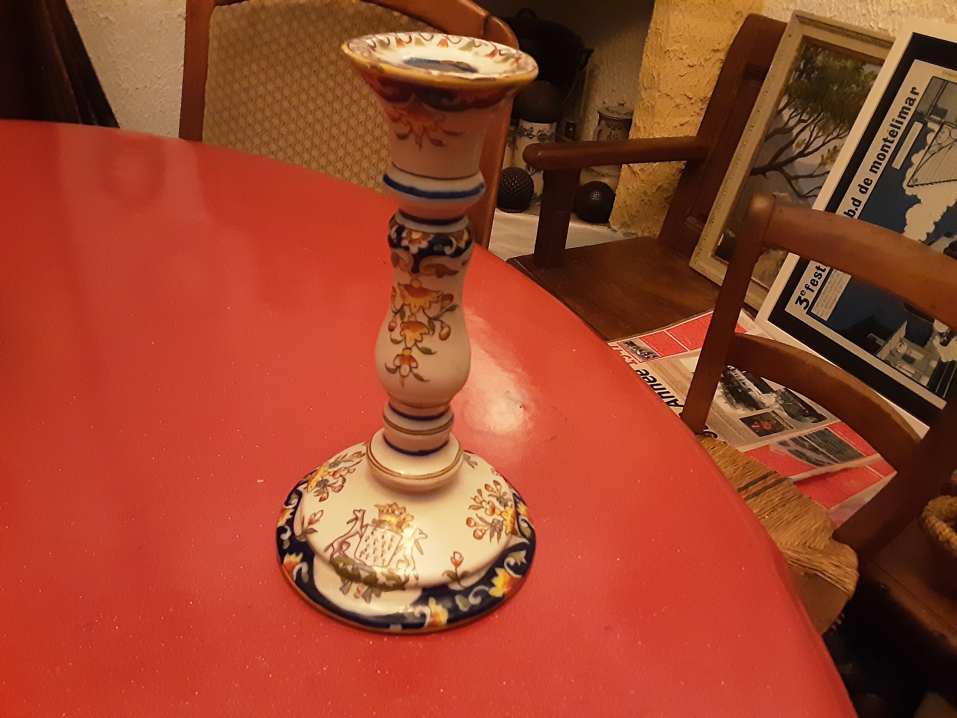 Candlestick faience decor vieux rouen