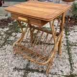 Vintage rattan magazine rack table