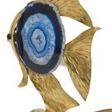 Angel fish lamp in gold metal and blue agate