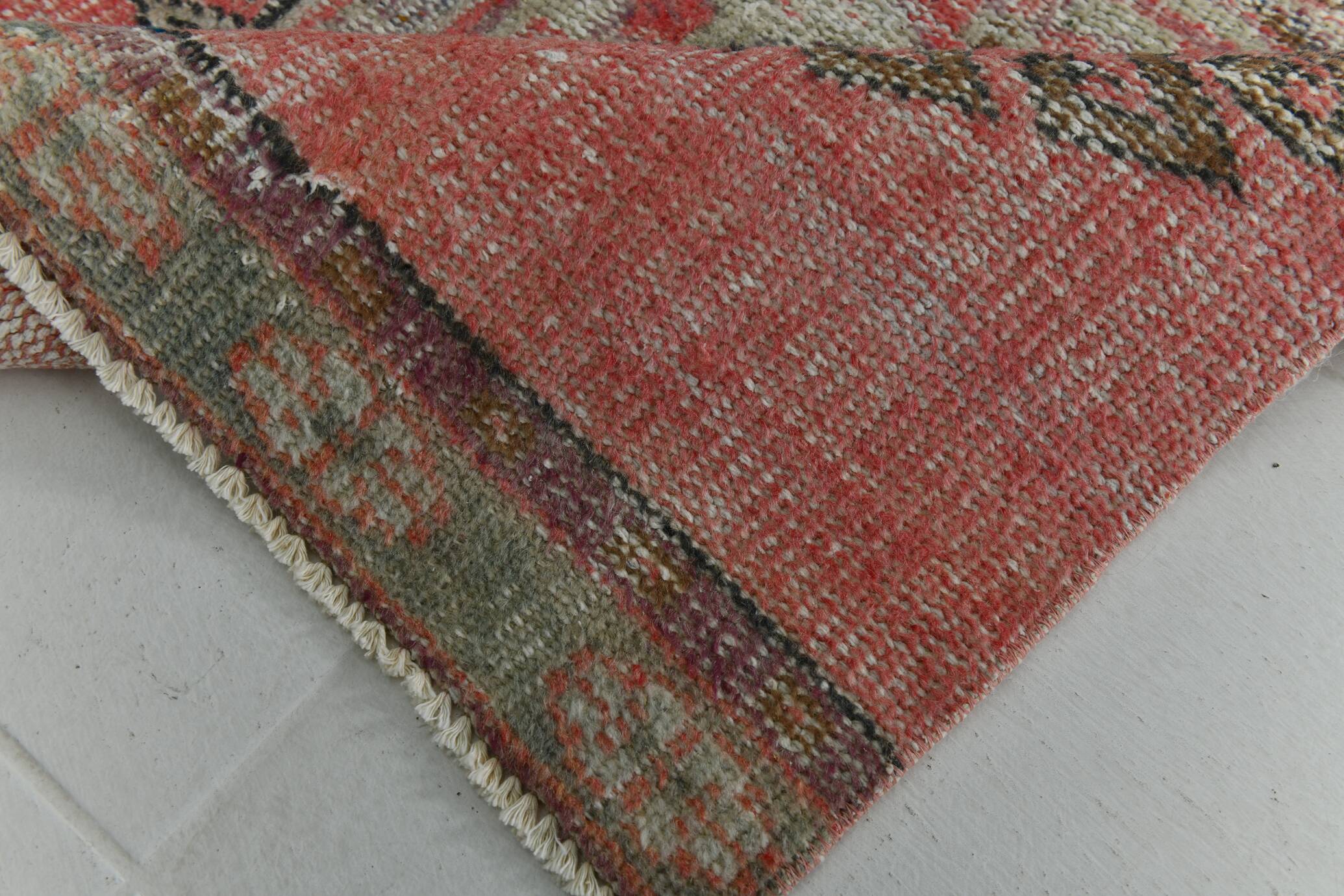 Pale Read Classic Turkish Vintage Runner Rug, 72x337Cm