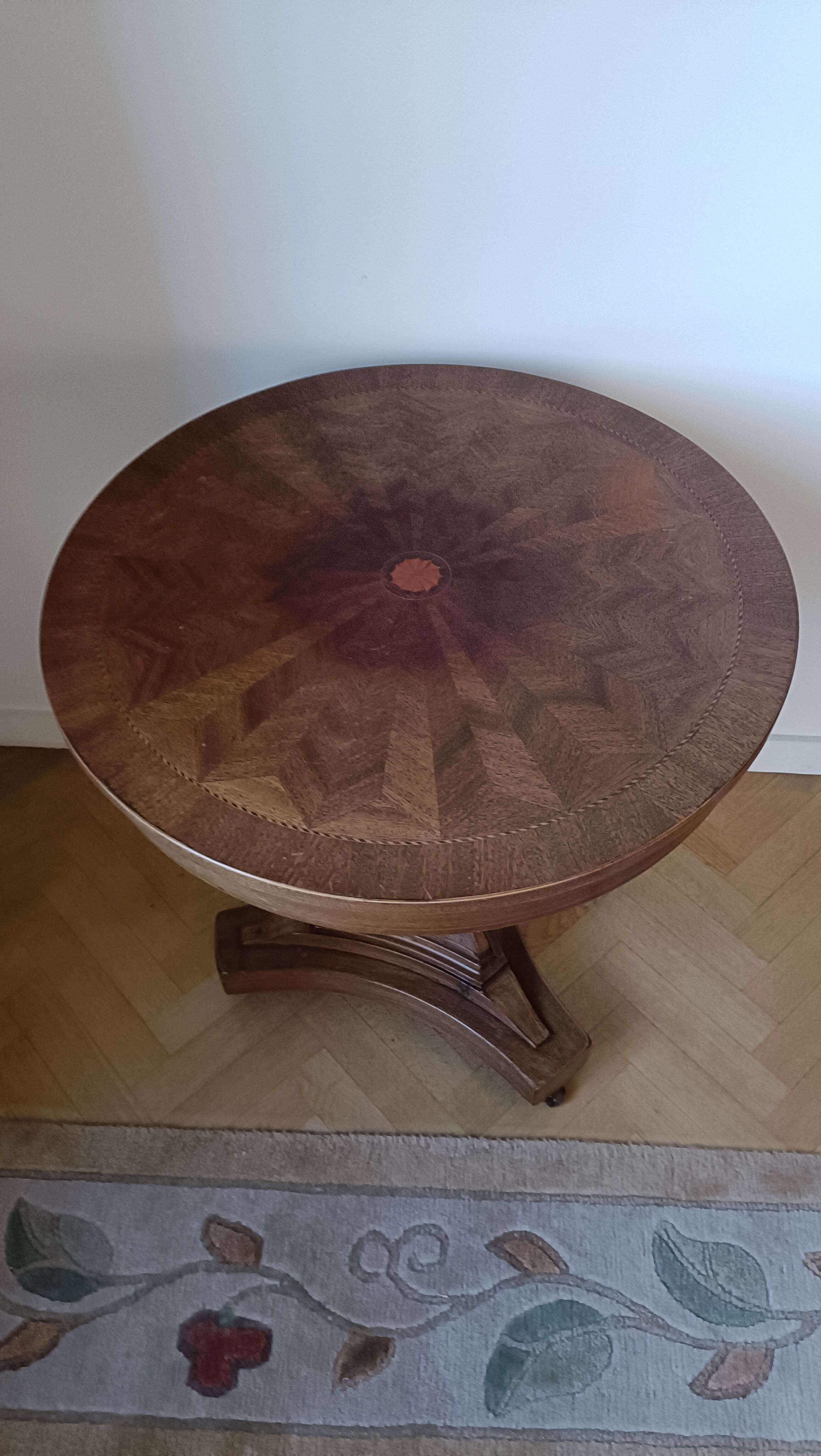 English marquetry pedestal table