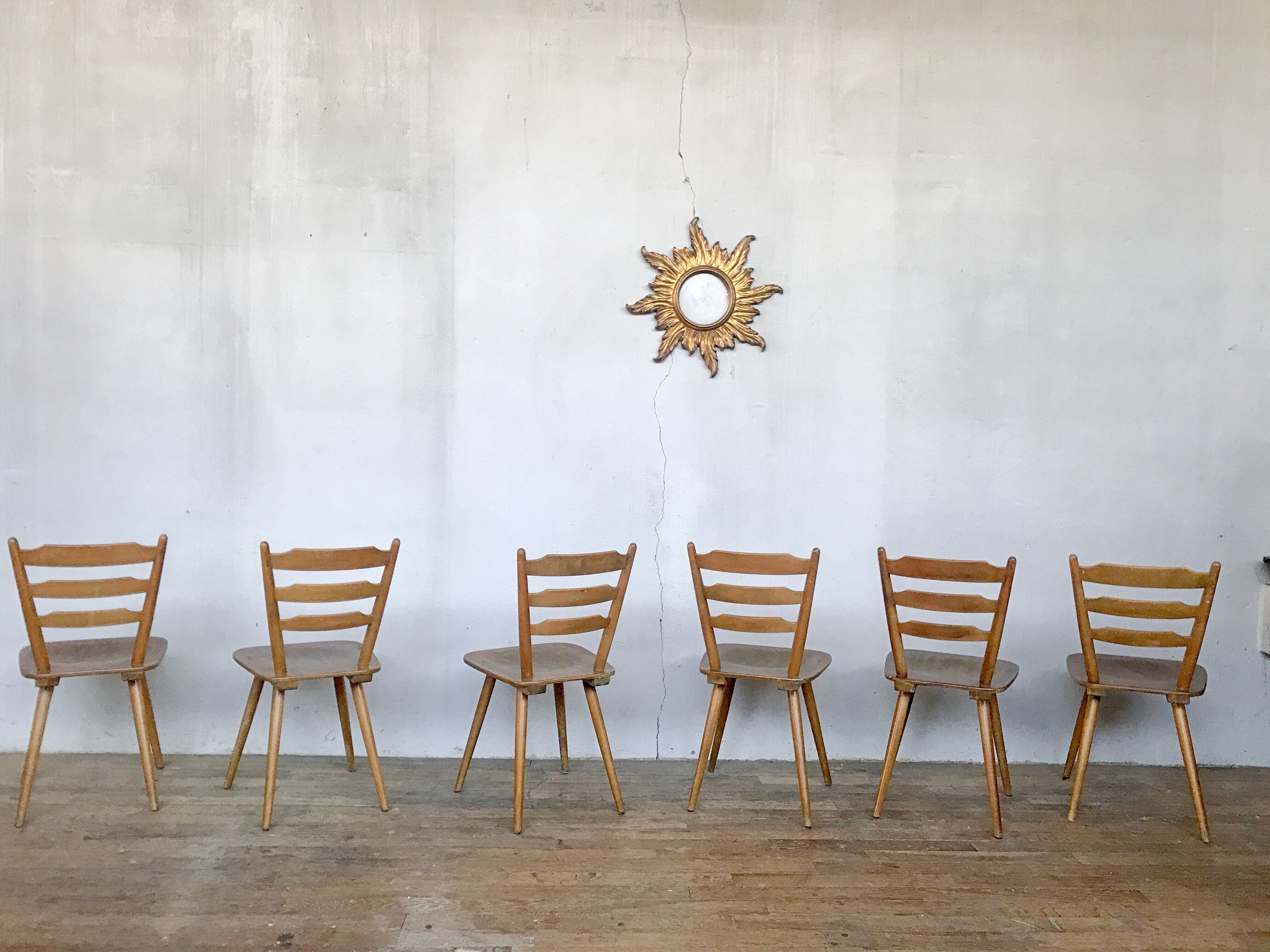 Series of 6 Scandinavian chairs or vintage wooden bistro