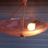 Art Deco ceiling lamp in pink pressed molded glass -