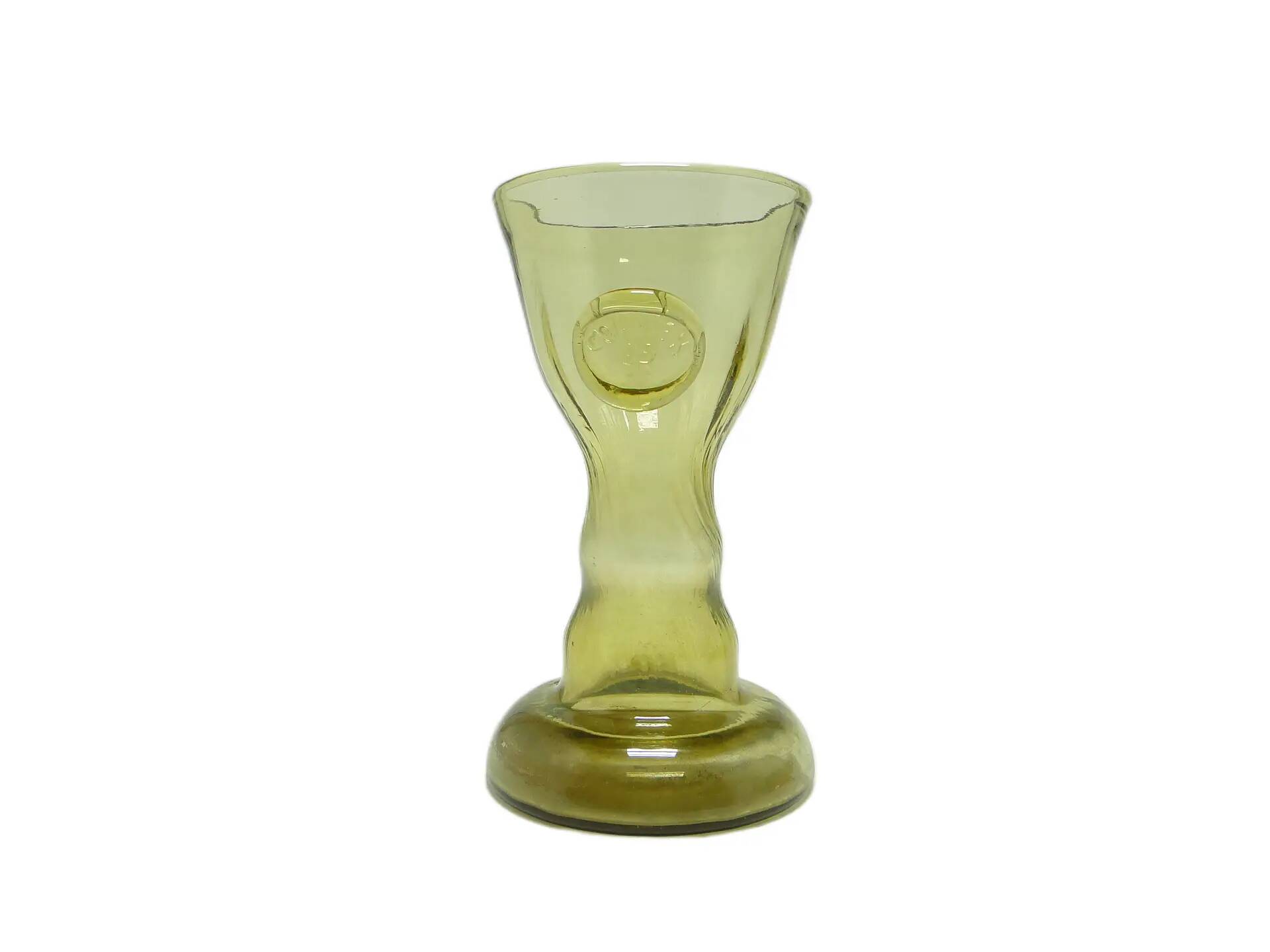 Mid-century modern vase, olive glass, Poland, 1970s.
