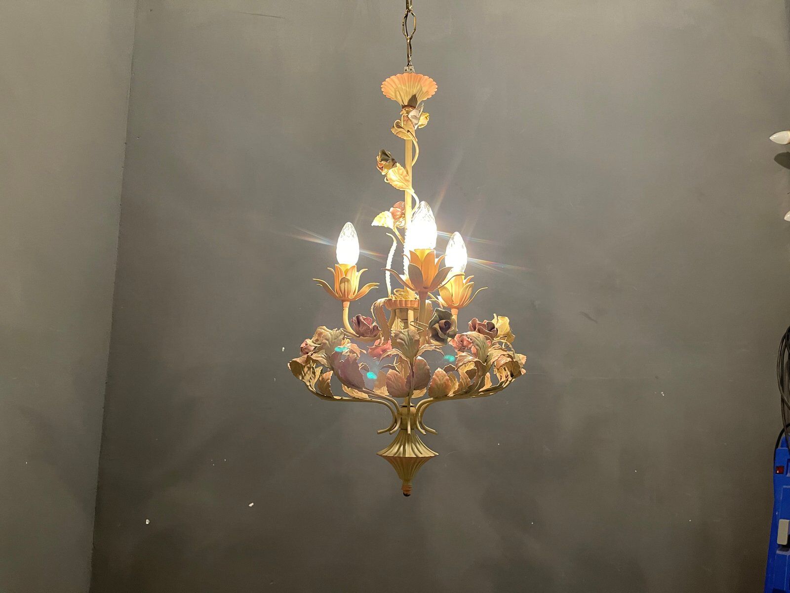 Italian Tole and Ceramic Rose Chandelier