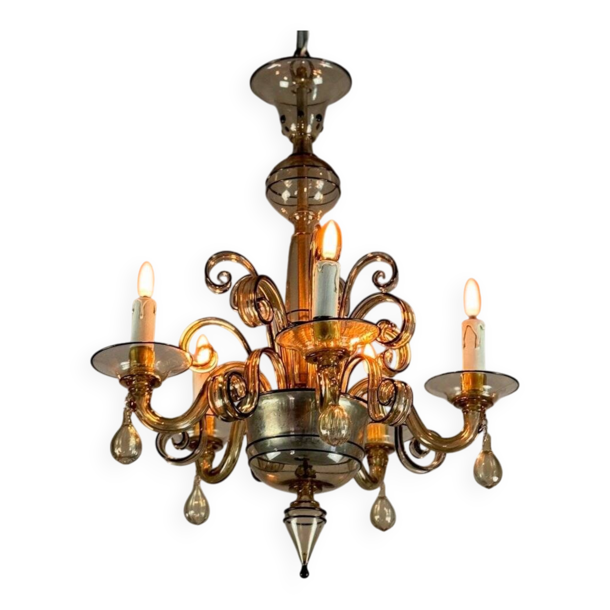 Venetian chandelier in golden Murano glass with a black border, circa 1950
