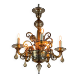 Venetian chandelier in golden Murano glass with a black border, circa 1950
